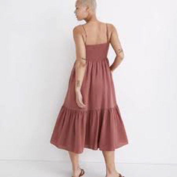 Madewell Ruched Keyhole Tiered Midi Dress Size 0 in Vintage Quartz - Picture 2 of 4